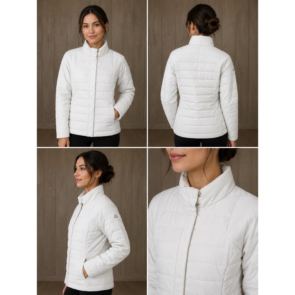 Pourpoin Puffer Jacket Womens Large White Down Fill Quilted Full Zip‎ Q5421WDJ41